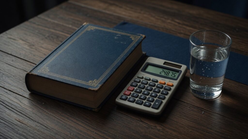 Closed law book and calculator on a dark desk, illustrating the definition of a debt buyer